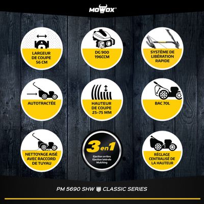 Tondeuse à gazon thermique tractée 56 cm  PM 5690 SHW - MOWOX