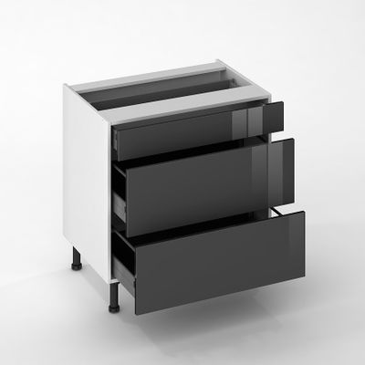 Façade de cuisine 1 tiroir + 2 casseroliers Cristal anthracite 80 cm pour meuble