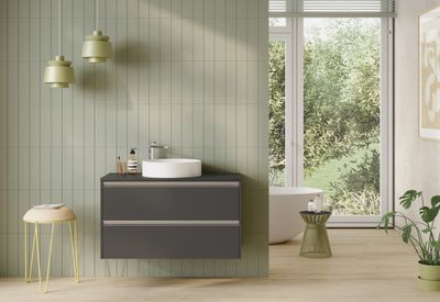 Caisson de salle de bains Thana 2 tiroirs L100 x H55 x P45 cm panneau de particules anthracite mat