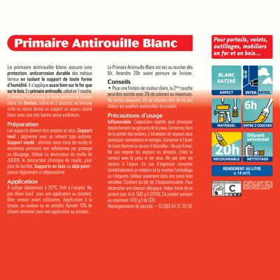 Primaire antirouille Feri'prim blanc satiné 0,5 L - JULIEN