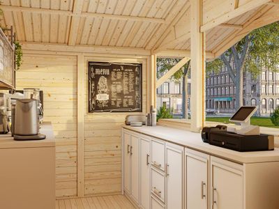 Kiosque/Stand en bois Stella avec comptoirs pliants - 8,3 m² hors-tout - PALMAKO