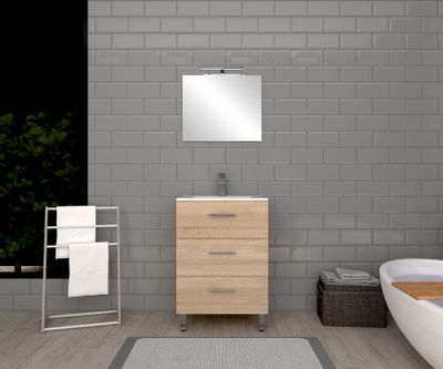 Meuble de salle de bains Volta 3 tiroirs L60 x H88 x P46 cm bois mélaminé couleur bois