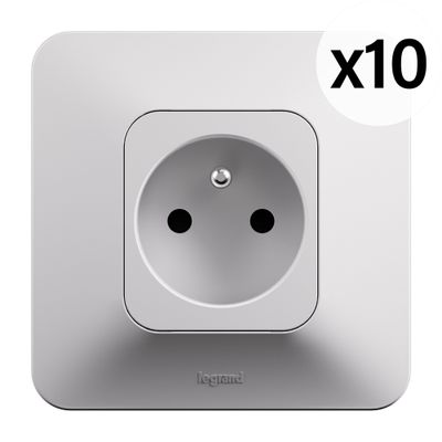Prises électriques encastrables avec terre Blanc par 10 - Neptune LEGRAND