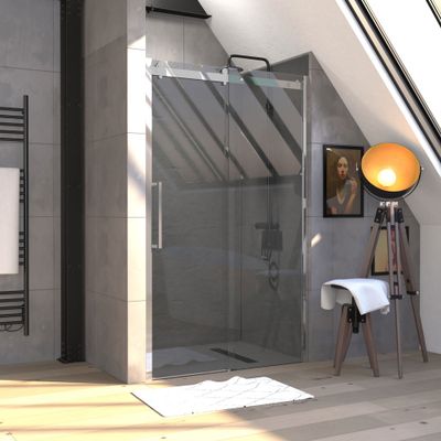 Porte de douche coulissante 120x200 cm profilé chrome verre transparent 8 mm Rolling - AURLANE