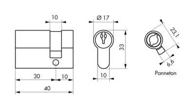 Cylindre de serrure standard 30 x 30 mm nickelé 6 clés par 2 THIRARD