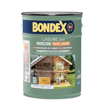 Lasure 2 en 1 protection 12 ans chêne clair satin 5 L - BONDEX