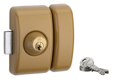 Verrou de porte d'entrée universel à cylindre double entrée 45 mm doré 3 clés THIRARD