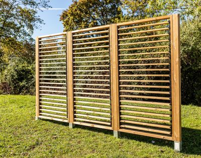 Panneau brise vue persienne avec ventelles mobiles en bois traité L 100 x H 200 cm, Livraison à domicile incluse - HABRITA