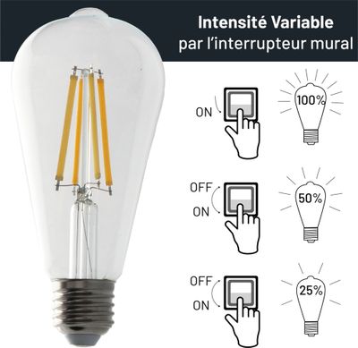 Ampoule LED EDISON filament clairs 6W 900 lumens dimmable blanc chaud - ARLUX
