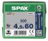 Vis tête fraisée T-star 4,5 x 60 mm par 500 SPAX
