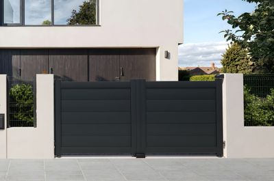 Portail battant aluminium ENZO l.3,50 x H.1,75 m gris  - PREFALU