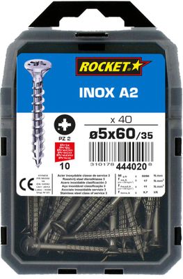 Vis tête fraisée Pozidriv acier inoxydable A2 5 x 60 mm par 40 ROCKET