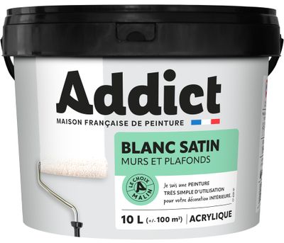 Peinture murs et plafonds blanc satin 10 L - ADDICT