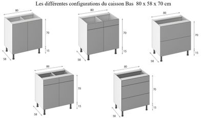Caisson cuisine bas blanc L 80 x  H 70 x P 56 cm OFITRES