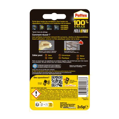 Pâte à réparer époxy blister 5 g par 2 - PATTEX