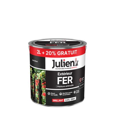 Peinture fer antirouille noir RAL 9005 brillant 2 l + 20 % gratuit - JULIEN