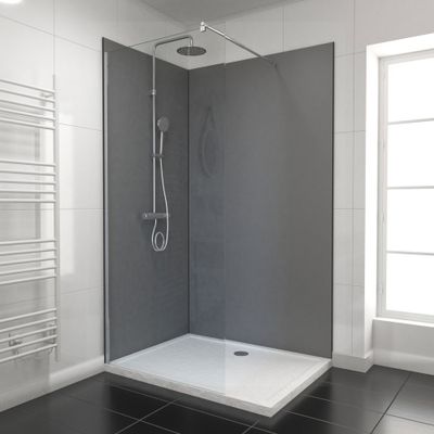 Panneaux muraux de douche gris 90+120x210 cm avec profilés de finition et angle noir mat - AURLANE
