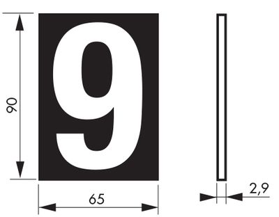 Plaque chiffre 9 adhésive 65 x 90 mm fond bleu THIRARD