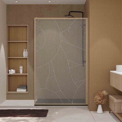 Paroi de douche à l'italienne 120x200 cm profilé bois verre sérigraphié 6 mm Japandi - AURLANE
