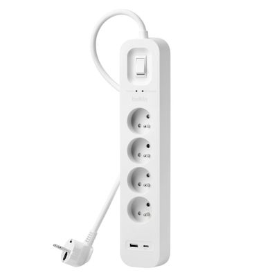 Multiprise parafoudre avec interrupteur 4 prises + 2 USB-A+C blanc - DEBFLEX