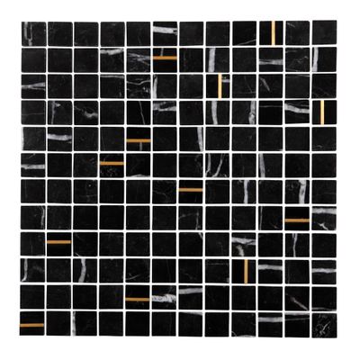 Mosaïque sol/mur intérieur effet marbre noir listels doré EVANS 29,7 x 29,7 cm vendu à l'unité SAS MAT INTER