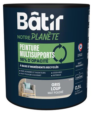 Peinture multi supports mat gris loup 0,5 L - BATIR NOTRE PLANETE