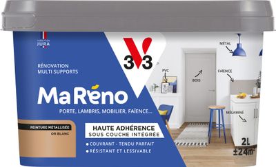 Peinture de rénovation multi- V33supports MaRéno or blanc finition métallisée 2 L - V33
