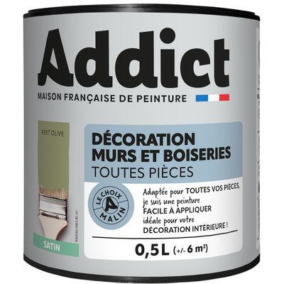 Peinture décoration Murs et Boiseries SATIN 0,5 L vert olive - ADDICT