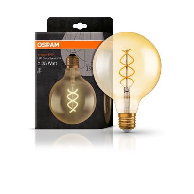 Ampoule LED globe 1906 filament spirale ambrée E27 5 W = 250 lumens blanc chaud OSRAM