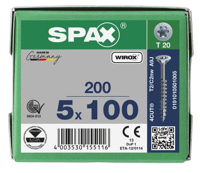 Vis tête fraisée T-star 5 x 100 mm par 200 SPAX