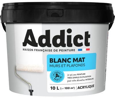 Peinture murs et plafonds blanc mat 10 L - ADDICT