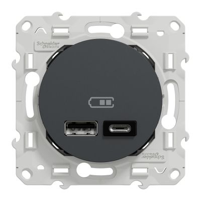 Double prise USB C et USB A anthracite - Odace 2011 SCHNEIDER ELECTRIC