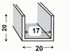Profilé U aluminium brut 20 x 20 x 20 x 1,5 mm intérieur 17 mm 2,50 m CQFD