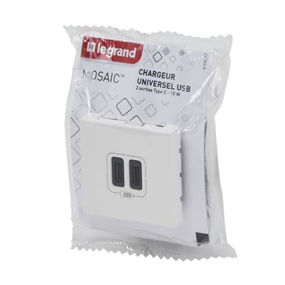 Prise encastrable double USB-C 2 modules Blanc - Mosaic LEGRAND