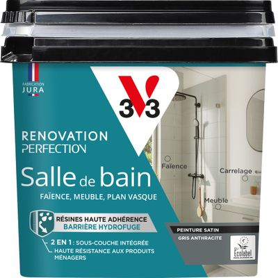 Peinture de rénovation pour salle de bain gris anthracite finition satinée 0,75L - V33