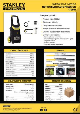 Nettoyeur haute pression électrique 130 bar SXFPW17L-E - STANLEY