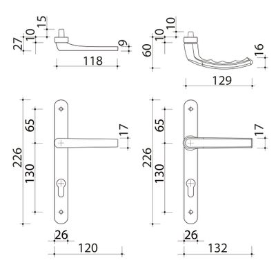 Poignées de porte col court Beverly blanc mat à cylindre ALPERTEC