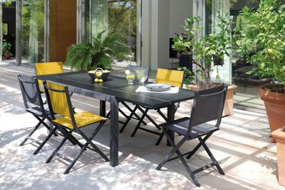 Table de jardin à rallonge ELOISE aluminium et verre gris 135/270x90 cm - PROLOISIRS