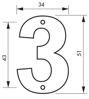 Chiffre 3 à visser hauteur 51 mm laiton THIRARD