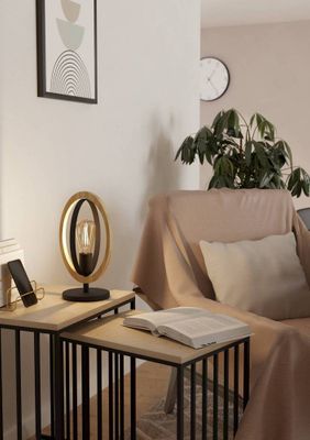 Lampe à poser E27 Basildon bois et noir 40W - EGLO