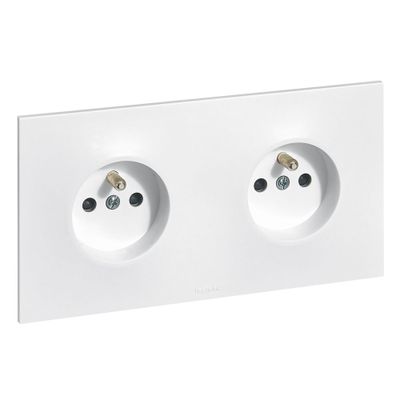 Prise électrique double encastrable avec terre horizontale Blanc - Neptune LEGRAND
