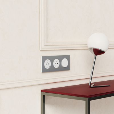 Plaque de finition 3 postes Odace 2025 Métal effet aluminium / blanc - SCHNEIDER ELECTRIC