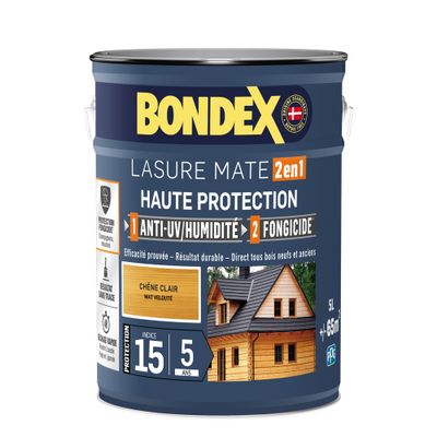 Lasure 2 en 1 haute protection 5 ans chêne clair 5 L - BONDEX