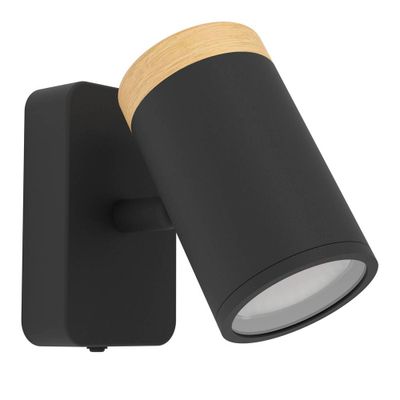 Spot salle de bains GU10 Consuma noir et bois IP44 3W - EGLO