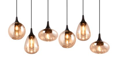 Suspension E14 Lumina noir et verre ambre 6x40W - TRIO