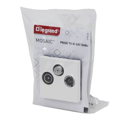 Prise TV, radio et satellite encastrable 2 modules Blanc - Mosaic LEGRAND