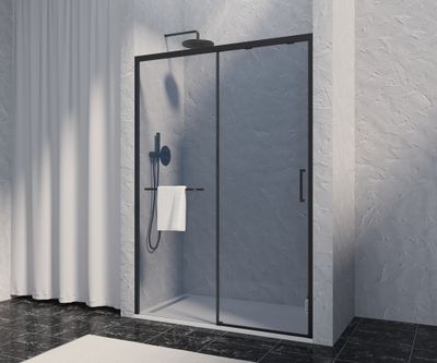 Porte de douche coulissante 140x200 cm profilé noir verre fumé 8 mm Signature - OCEA