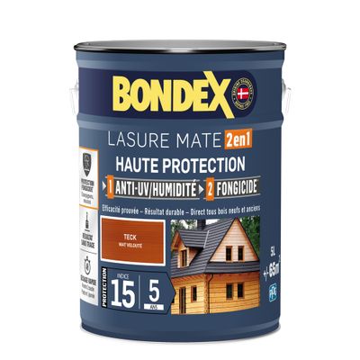 Lasure 2 en 1 haute protection 5 ans teck 5 L - BONDEX