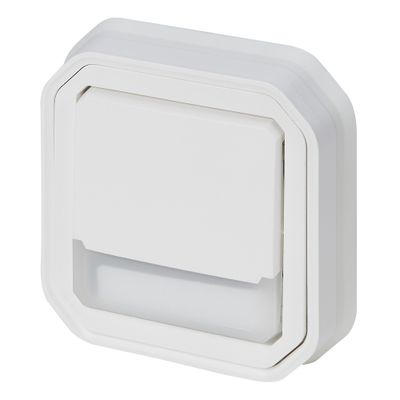Bouton poussoir inverseur étanche IP55 lumineux + porte-étiquette encastrable Blanc - Plexo LEGRAND