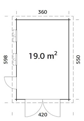 Garage en bois toit plat Rasmus avec porte bois - ép.44mm - 25,5 m² hors-tout - PALMAKO